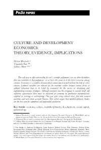 Culture and Development Economics: Theory, Evidence, Implications