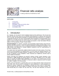 Financial Ratio Analysis a Reading Prepared by Pamela Peterson Drake