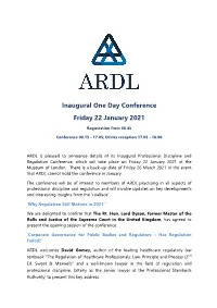 Inaugural One Day Conference Friday 22 January 2021