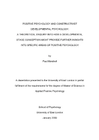 Positive Psychology and Constructivist Developmental Psychology