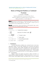 Ratios of Polygonal Numbers As Continued Fractions A