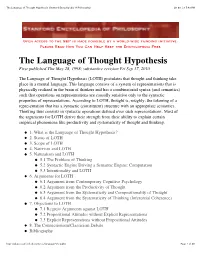 The Language of Thought Hypothesis (Stanford Encyclopedia of Philosophy) 10-09-18 7:49 PM
