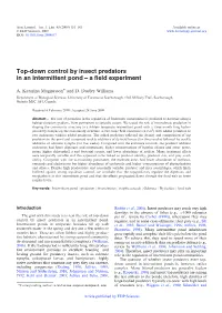 Top-Down Control by Insect Predators in an Intermittent Pond – a Field Experiment