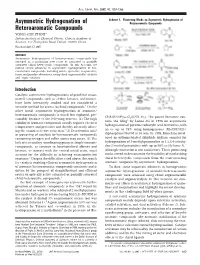 Asymmetric Hydrogenation of Heteroaromatic Compounds