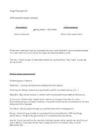 Introduction to Stage Management