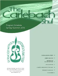 Program Schedule Spring/Summer 2016
