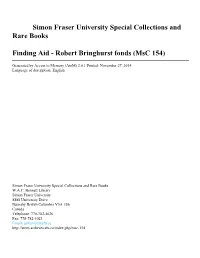 Robert Bringhurst Fonds (Msc 154)