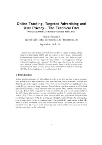Online Tracking, Targeted Advertising and User Privacy - the Technical Part Privacy and Web 2.0 Seminar Summer Term 2011