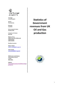 Statistics of Government Revenues from UK Oil and Gas Production 1 About These Statistics 3 Key Messages 3 New Or Updated Statistics in This Release 4