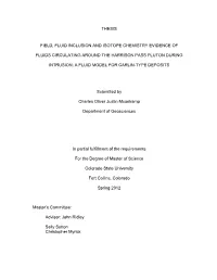 Thesis Field, Fluid Inclusion and Isotope Chemistry Evidence of Fluids Circulating Around the Harrison Pass Pluton During Intrus