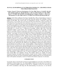 Fluvial Geomorphology of the Entiat River, Wa, and Implications for Stream Restoration