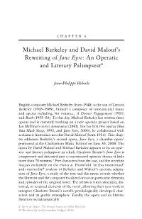Michael Berkeley and David Malouf's Rewriting of Jane Eyre: an Operatic and Literary Palimpsest*