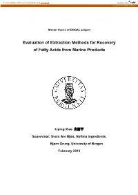 Evaluation of Extraction Methods for Recovery of Fatty Acids from Marine Products