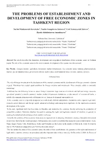The Problems of Establishment and Development of Free Economic Zones in Tashkent Region