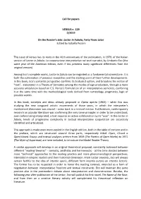 Call for Papers VERSUS N. 129 2/2019 on the Reader's Side: Lector in Fabula, Forty Years Later Edited By