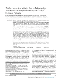 Evidence for Synovitis in Active Polymyalgia Rheumatica: Sonographic Study in a Large Series of Patients