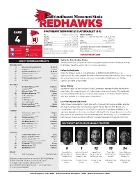 REDHAWKS GAME SOUTHEAST MISSOURI (2-1) at BRADLEY (1-1) Date