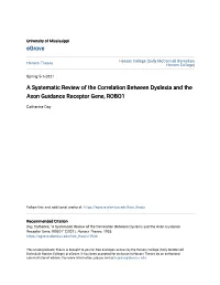 A Systematic Review of the Correlation Between Dyslexia and the Axon Guidance Receptor Gene, ROBO1