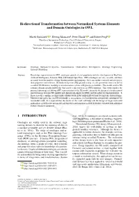 Bi-Directional Transformation Between Normalized Systems Elements and Domain Ontologies in OWL