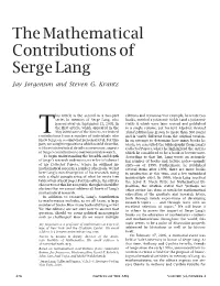 The Mathematical Contributions of Serge Lang, Volume 54, Number 4
