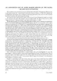 An Annotated List of Alien Marine Species of the Ischia Island (Gulf of Naples)