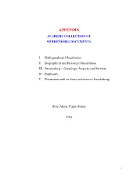 Appendix Academy Collection of Swedenborg Documents