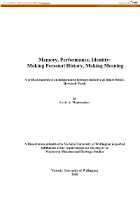 Memory, Performance, Identity: Making Personal History, Making Meaning