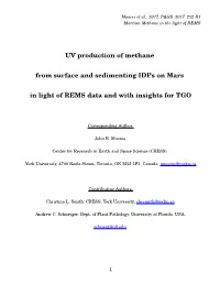 UV Production of Methane from Surface and Sedimenting Idps On