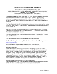 Pfizer-Biontech COVID-19 Vaccine EUA Fact Sheet for Recipients And