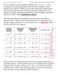 Solving Quadratic Equations by Completing the Square