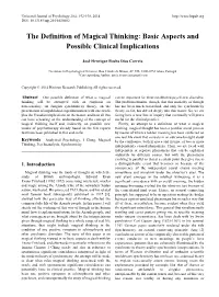 The Definition of Magical Thinking: Basic Aspects and Possible Clinical Implications