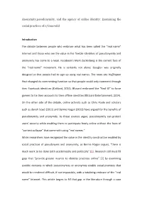 Anonymity,Pseudonymity, and the Agency of Online Identity: Examining the Social Practices of R/Gonewild