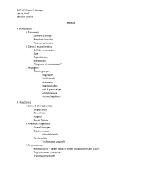 BIO 102 General Biology Spring 2017 Lecture Outline Protists I