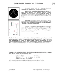 Focal Lengths, Apertures and F/ Numbers 30