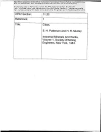 AP42 Section: Reference: Title: 11.25 Clays, S. H. Patterson and H. H