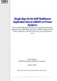 Single Sign on for SAP Netweaver Application Server (ABAP) On