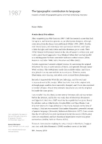 The Typographic Contribution to Language: 1987 Towards a Model of Typographic Genres and Their Underlying Structures