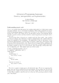 Advances in Programming Languages: Generics, Interoperability and Implementation