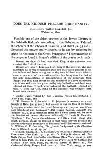 Does the Kiddush Precede Christianity? Herbert Tarr Slater, Jr