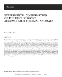 Experimental Confirmation of the Reich Orgone Accumulator Thermal Anomaly
