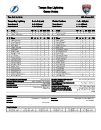 Tampa Bay Lightning Game Notes