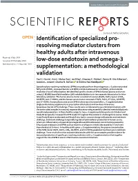 Identification of Specialized Pro- Resolving Mediator Clusters From