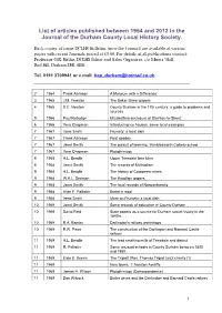 List of Articles Published Between 1964 and 2012 in the Journal of the Durham County Local History Society