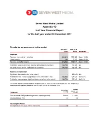 Appendix 4D and the Half-Year Financial
