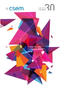 CSEM Scientific and Technical Report 2014