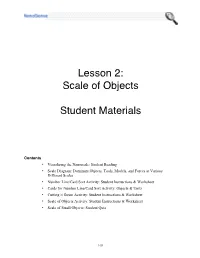 Lesson 2: Scale of Objects Student Materials