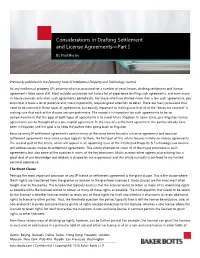 Considerations in Drafting Settlement and License Agreements—Part I
