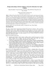 Design and Testing of Effective Rollover Protective Structures for Light Vehicles