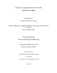 Ordinary Language Arguments and the Philosophy of Mind