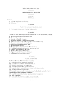 The Depositories Act, 1996 ______Arrangement of Sections ______Chapter I Preliminary Sections 1